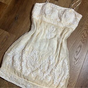 Vintage Y2K Silk Crochet Dress Vintage Silk Dress Embroidered Boho Sue Wong